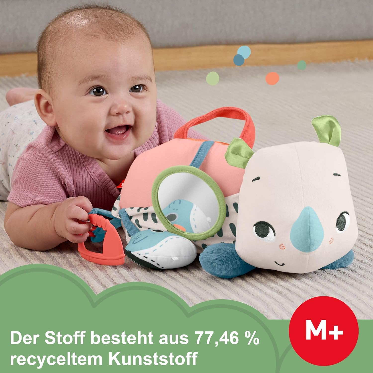 Thumbnail 2 de Fisher-Price Planet Friends: Neugieriges Bauchlage-Nashorn Plüschtier ab 0 Monaten (HYR55)