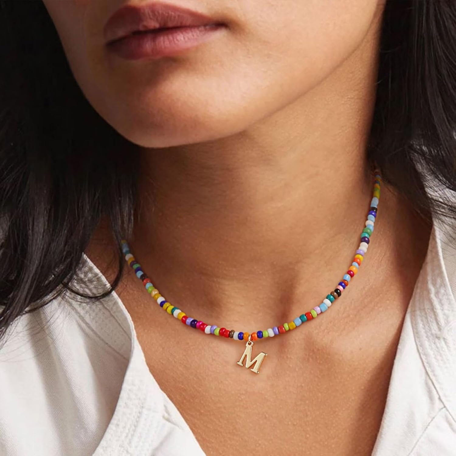 Detalle 2 de Yoosteel Initial Beaded Necklace 14"