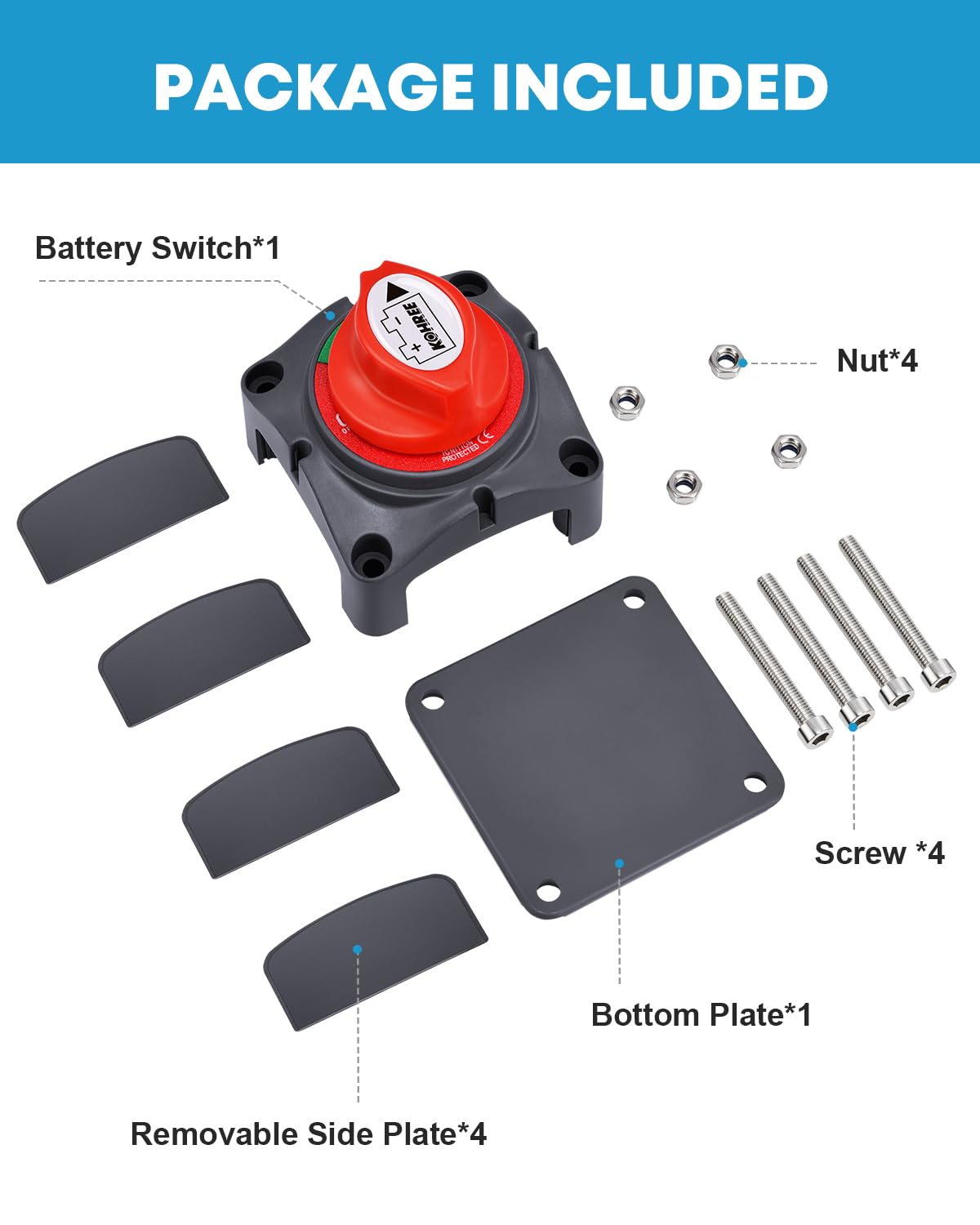 Thumbnail 6 de Kohree Batterie-Trennschalter 12/24V bis 275A – wasserdichter Batterietrenner mit OFF/ON-Markierung