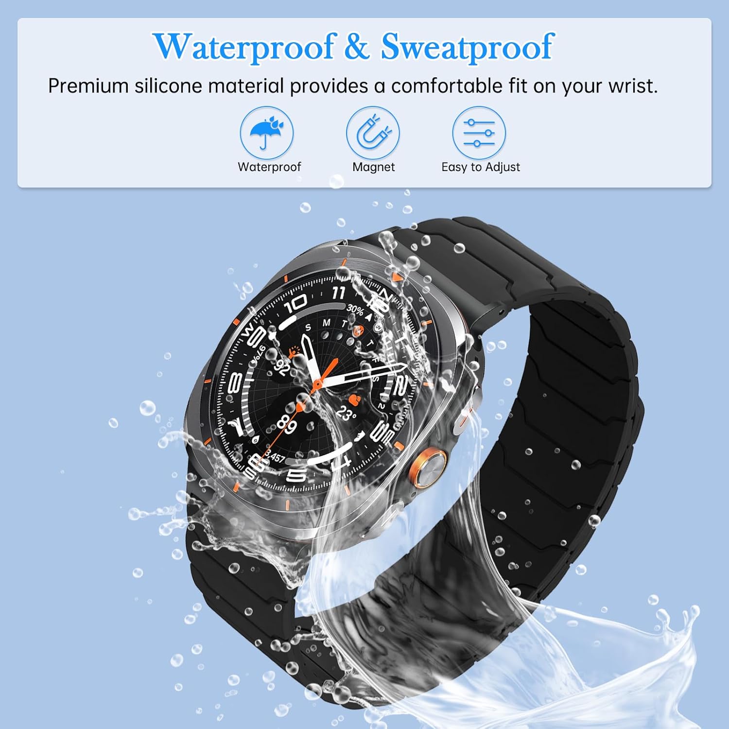 Thumbnail 5 de CiimWaa Magnetarmband für Samsung Galaxy Watch Ultra 47 mm (2024/2025) – weiches Silikon, Schnellverschluss, Schwarz