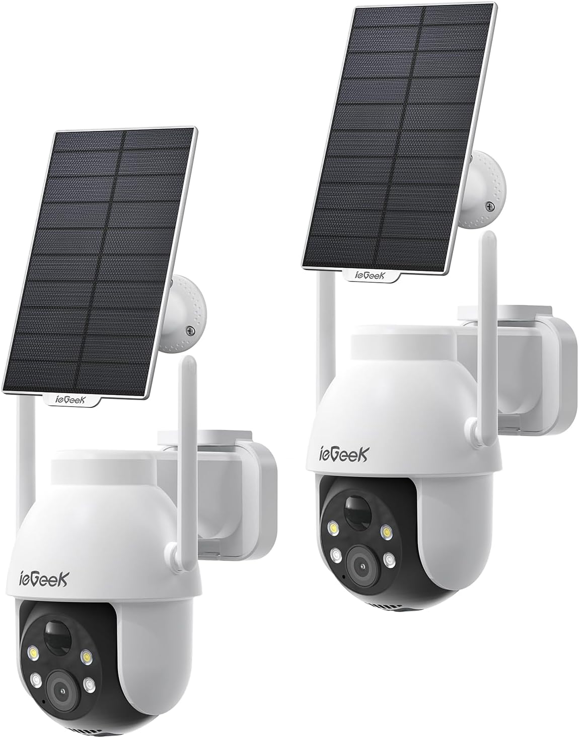 Detalle de ieGeek 2K Solar Security Camera Outdoor Wireless (2-pack) with 360° view, PIR, 2-way audio and Alexa