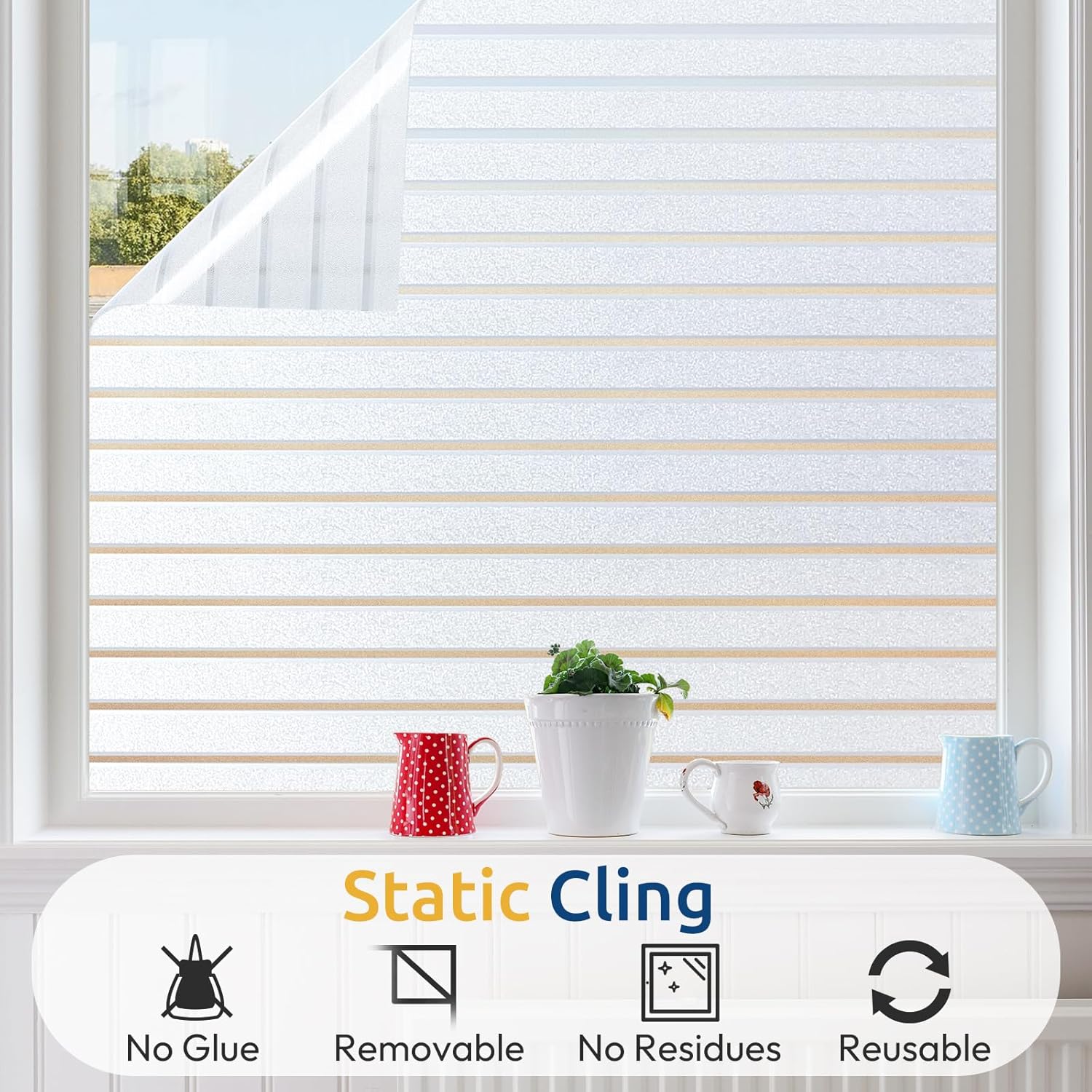 Detalle de rabbitgoo Window Film Privacy Film for Glass Windows (90 x 200 cm) – Frosted, No Glue, UV Protection