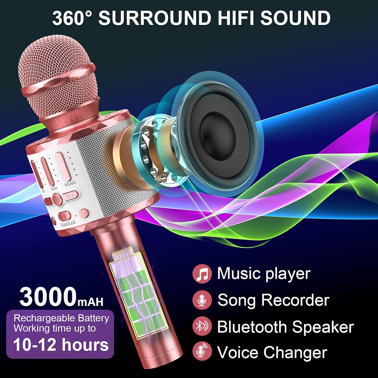 Detalle de Micrófono Karaoke Bluetooth portátil 3000 mAh