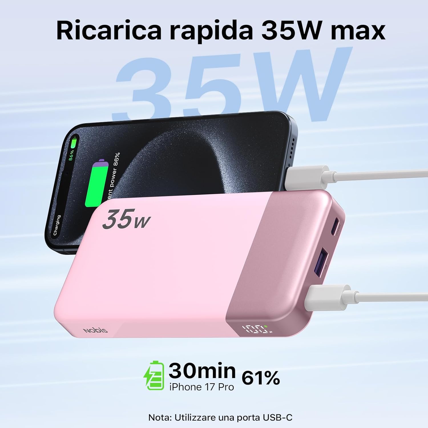 Thumbnail 1 de NOBIS Power Bank 35W Portatile da 10.000 mAh con ricarica rapida 2 USB-C e USB-A e display digitale