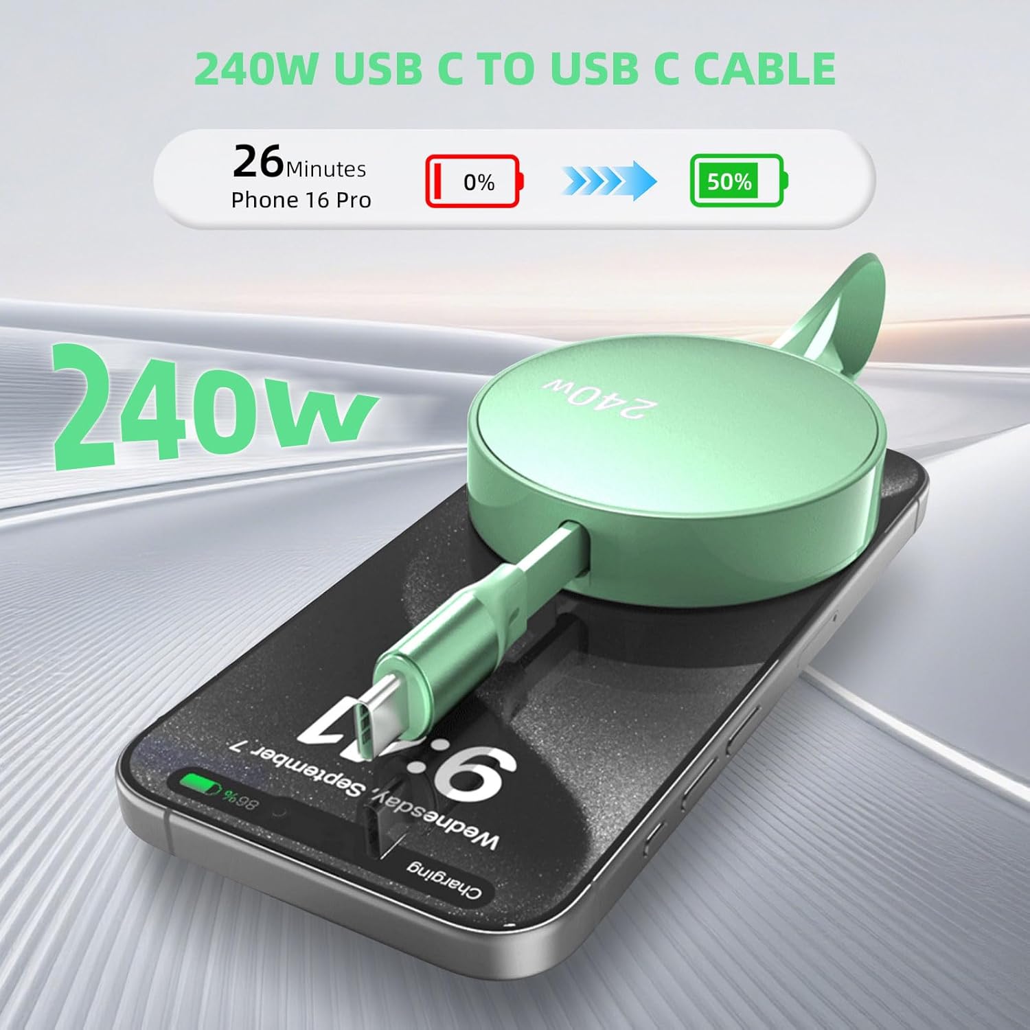 Thumbnail 2 de Diyuna 240W Retractable USB-C to USB-C Cable — Fast Charge and Tangle-Free Power on the Go