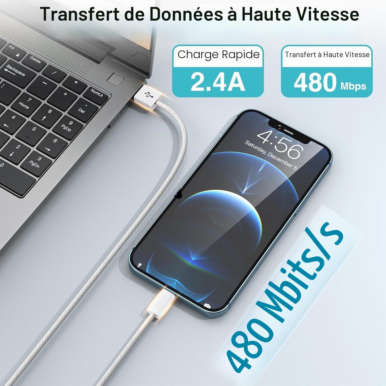 Thumbnail 5 de Câble iPhone SIZUKA 3m+3m certifié MFi - Nylon tressé, Charge rapide et Data à 480 Mbps