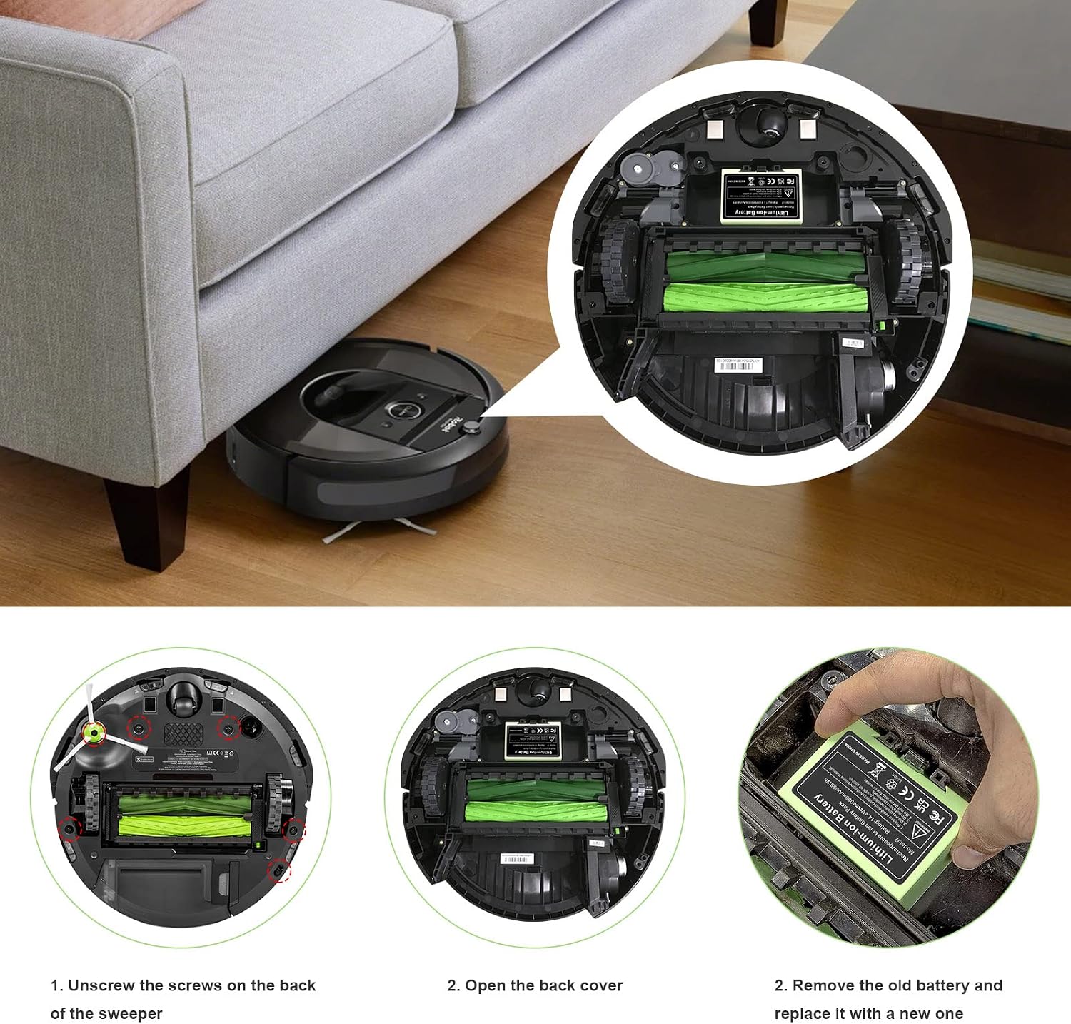 Detalle de ASUNCELL Ersatzakku für i7, Li-ion-accu 14,4 V en 4000 mAh voor Roomba