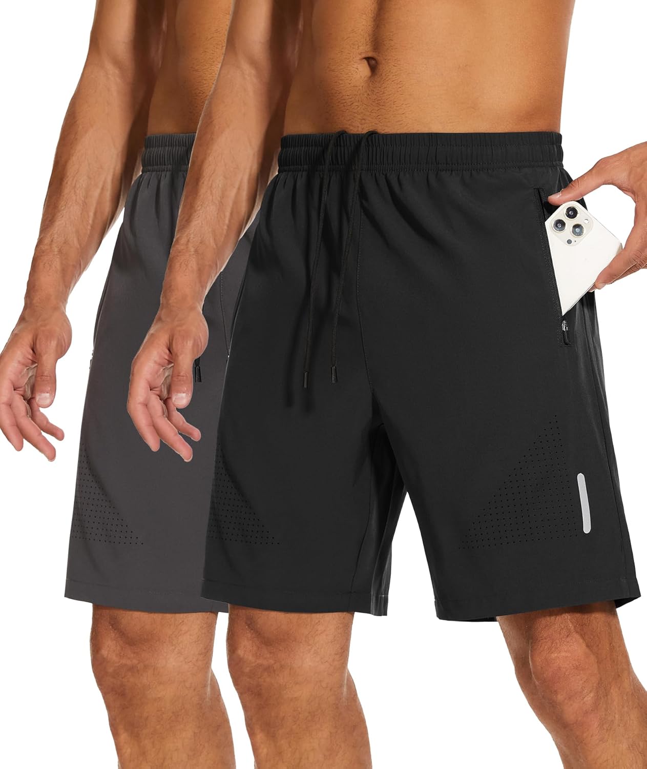 Detalle de SIHOHAN men’s gym shorts (7 inch) with quick-dry fabric and zip pockets