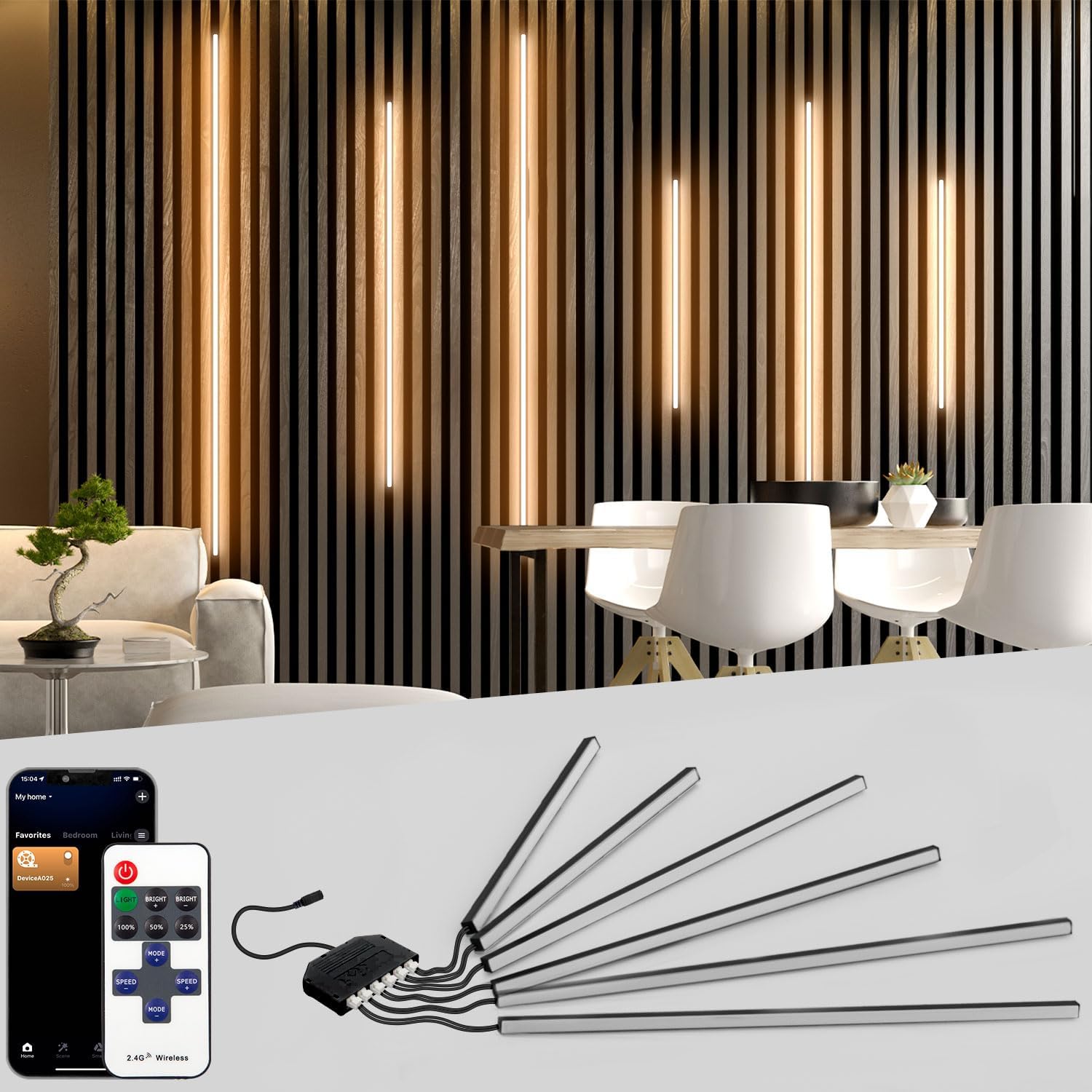 Detalle de Lichaser Schwarz LED für Akustikpaneele – 6er-Set Warmweiß, Alexa-kompatibel (selbstklebend)