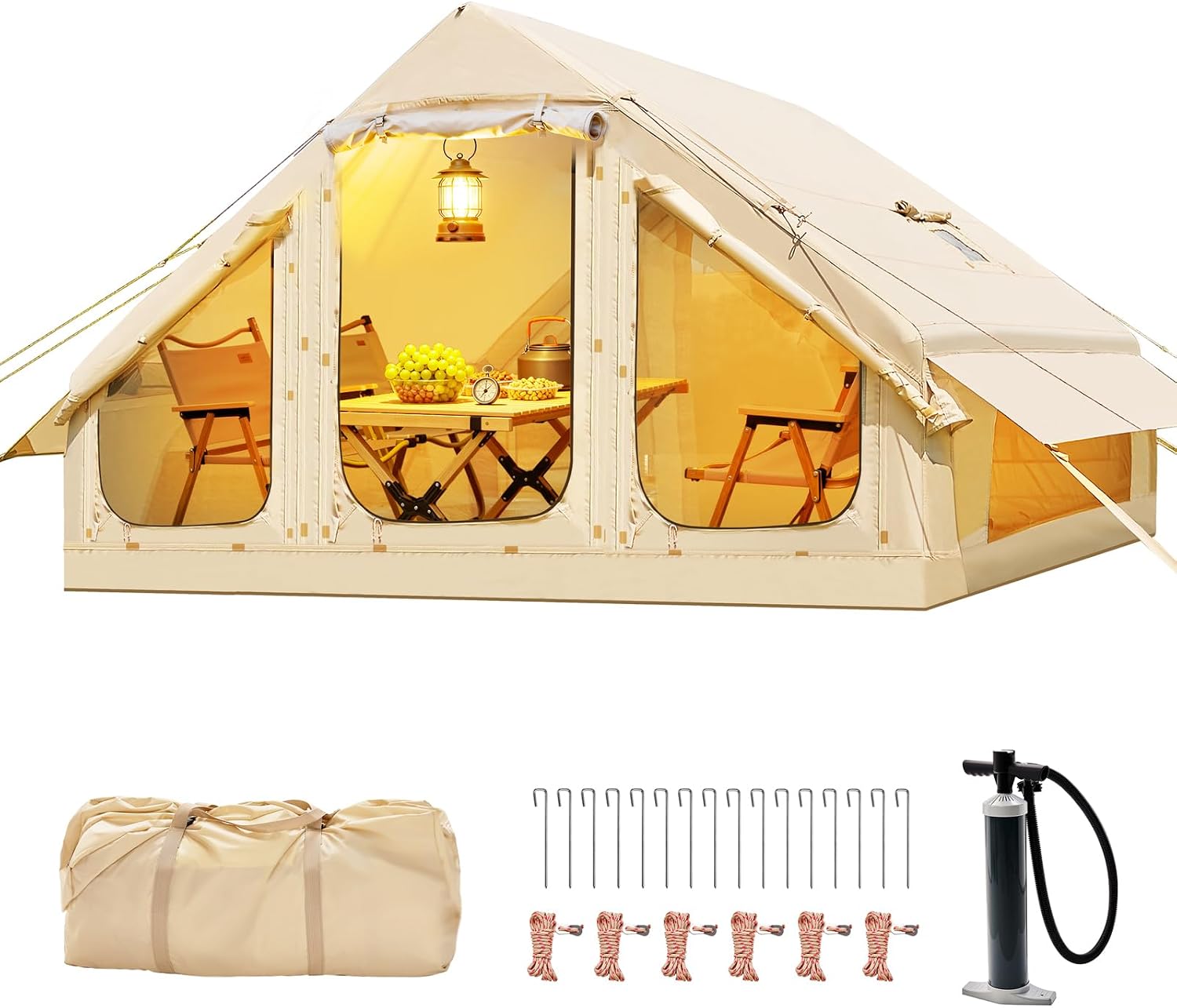 Detalle de Inflatable Camping Tent with Hand Pump: 4–6 Person Blow-Up Tent with Stove Jack
