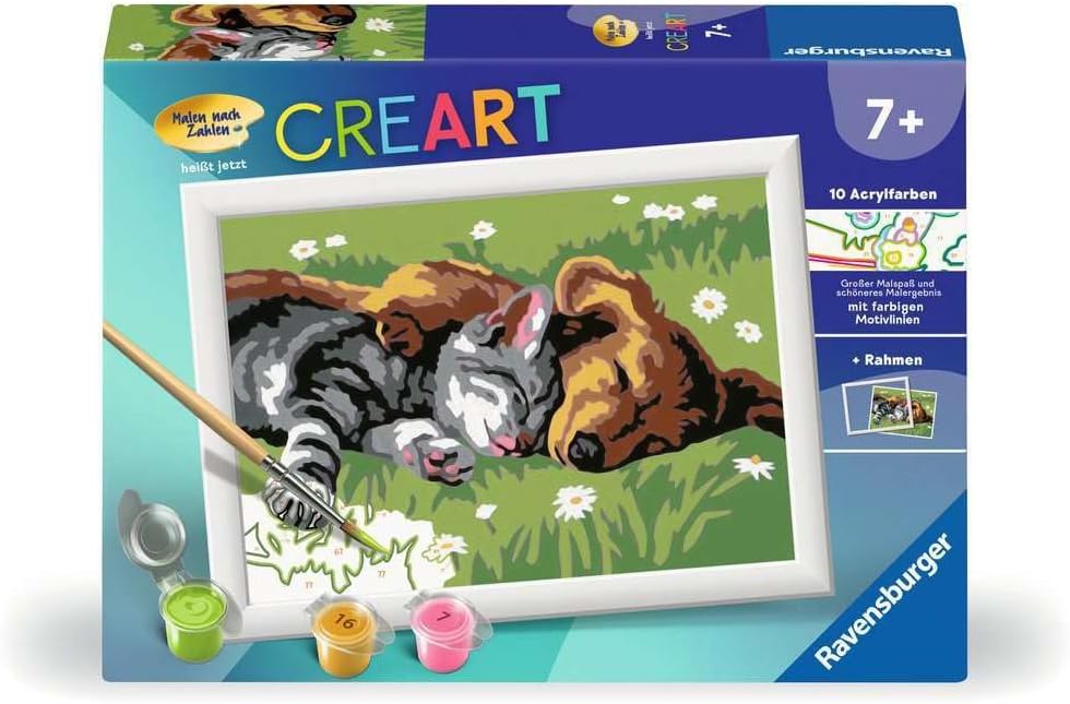 Detalle de Ravensburger CreArt 28015 Deep Sleep – Peinture par numéros pour chiens et chats (7 ans et +) – Set avec cadre et pinceau