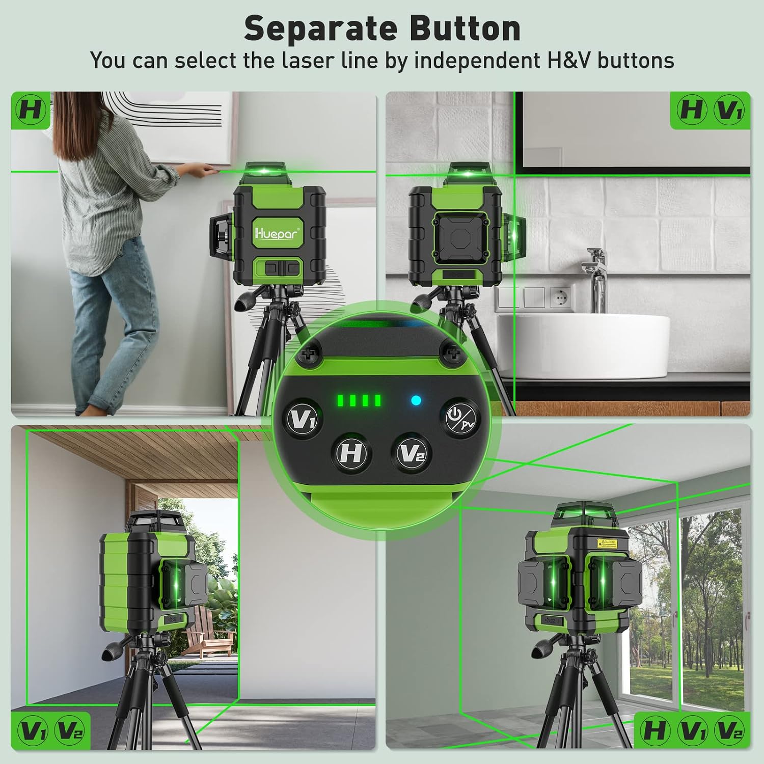 Detalle de Huepar HM03CG 3D Green Laser Level, 3 × 360° Lines, Rechargeable