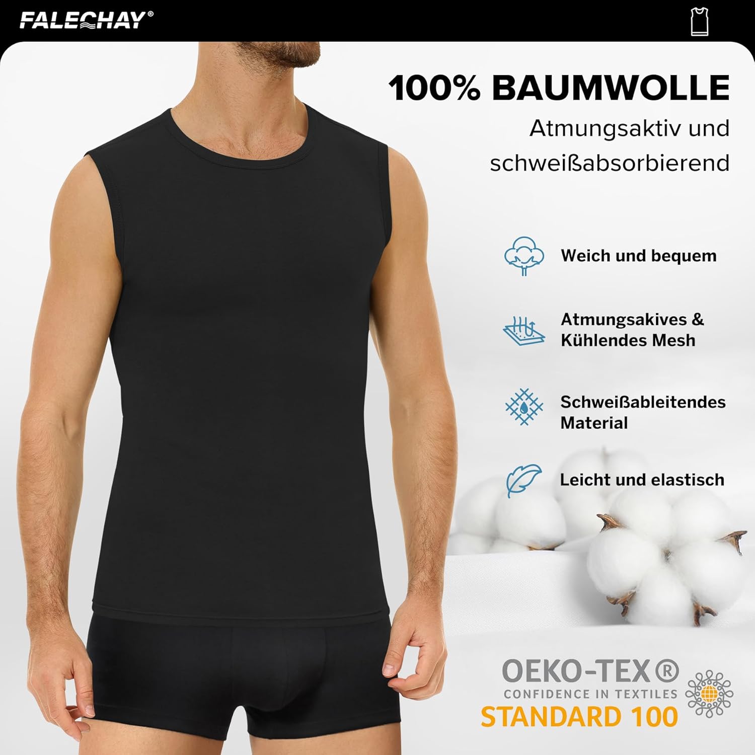 Thumbnail 2 de Falechay Canotte da Uomo – Pacco da 3, 100% Cotone, senza maniche