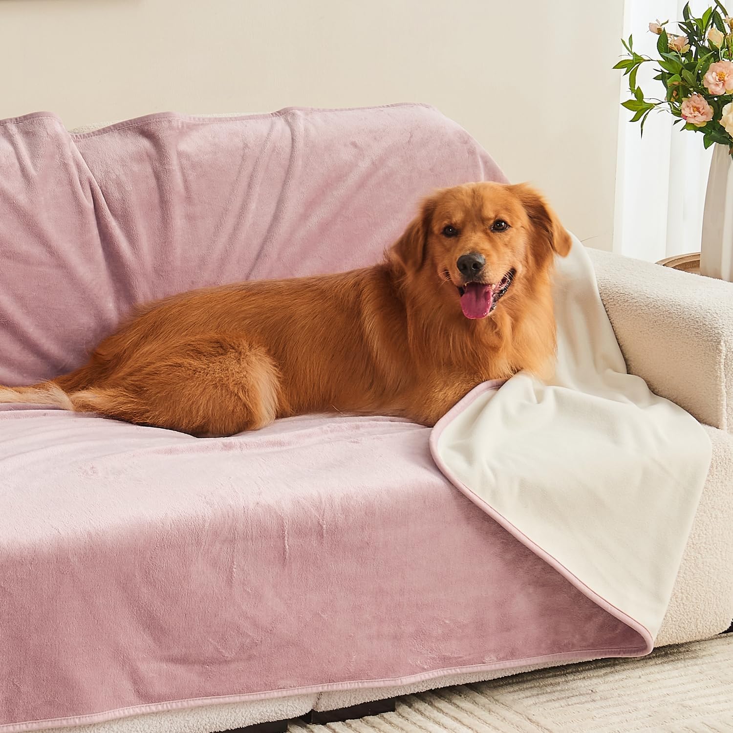 Thumbnail 3 de Yaning Waterproof Blanket 203x228cm in Dusty Pink/Off White – reversible leakproof bed, sofa & car cover