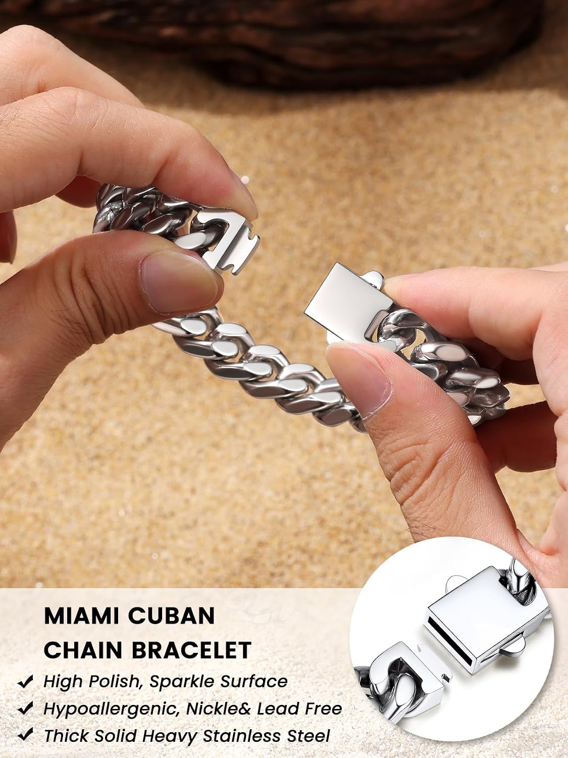 Thumbnail 6 de Bestyle Herren-Armband aus Edelstahl mit Panzerkette (5/7/9/12,5 mm) – Miami Armband in Silber, Schwarz oder Gold