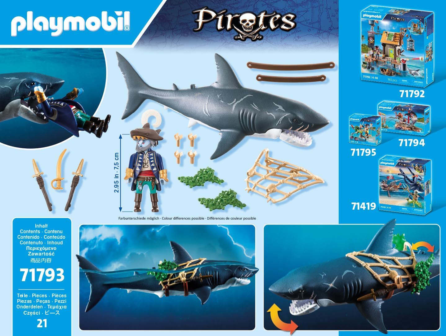 Detalle 2 de PLAYMOBIL 71793 Pirates Gevaar door de Reuzenhaai, piratenspeelgoed