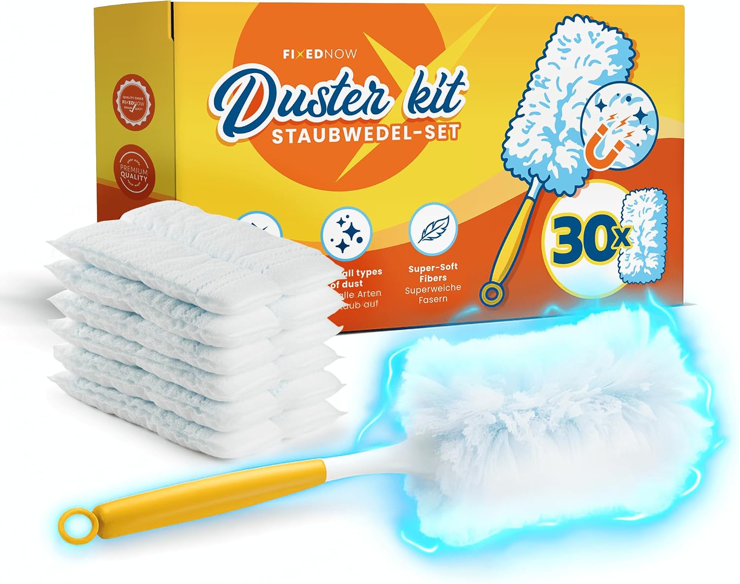 Detalle de FixedNow XXL set da 30 panni catturapolvere per Swiffer Duster (con asta e manico)