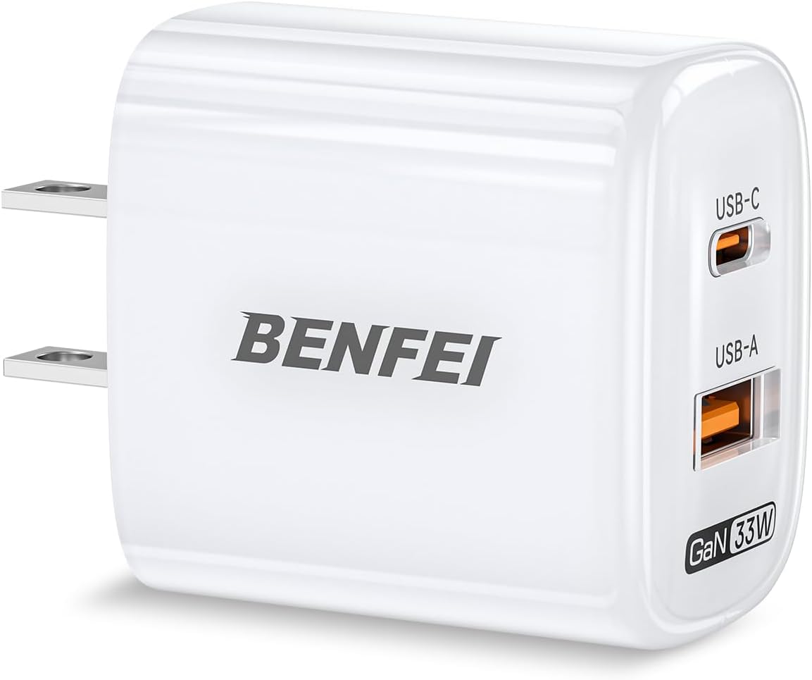 Detalle de BENFEI 33W GaN II USB-C Charger, 2-Port USB-C and USB-A, White