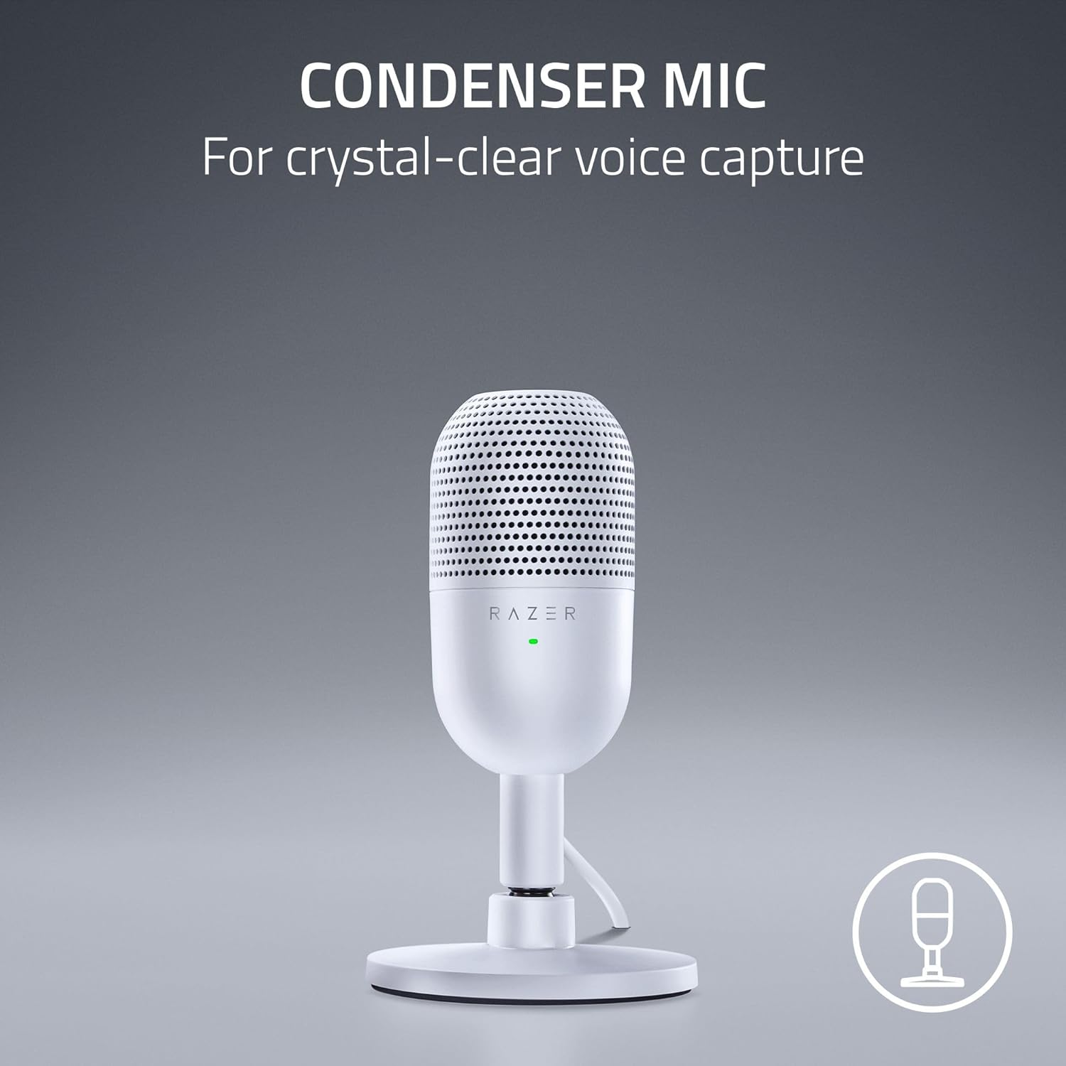 Thumbnail 1 de Razer Seiren V3 Mini (White) ultra-compact USB microphone with 14 mm condenser capsule and tap-to-mute