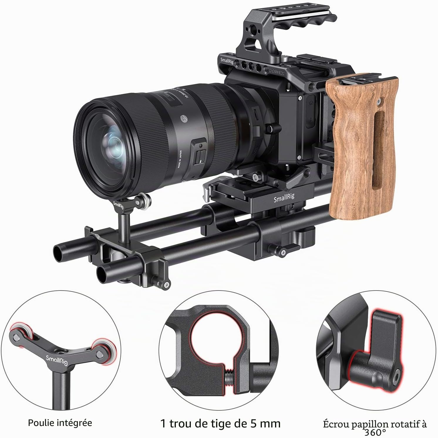 Detalle de SmallRig 2727: Support d’objectif 15 mm pour Ø73–108 mm (2 kg) – stabilité et réglages
