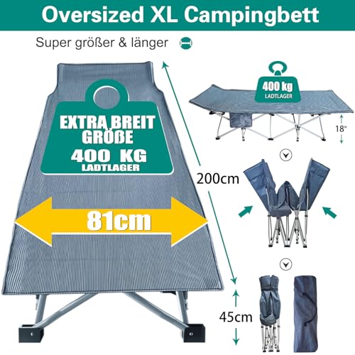 Detalle de GEUCEON Feldbett Klappbar XXL – Extra Breite 81 cm, mit Matratze, Tragfähigkeit bis 400 kg