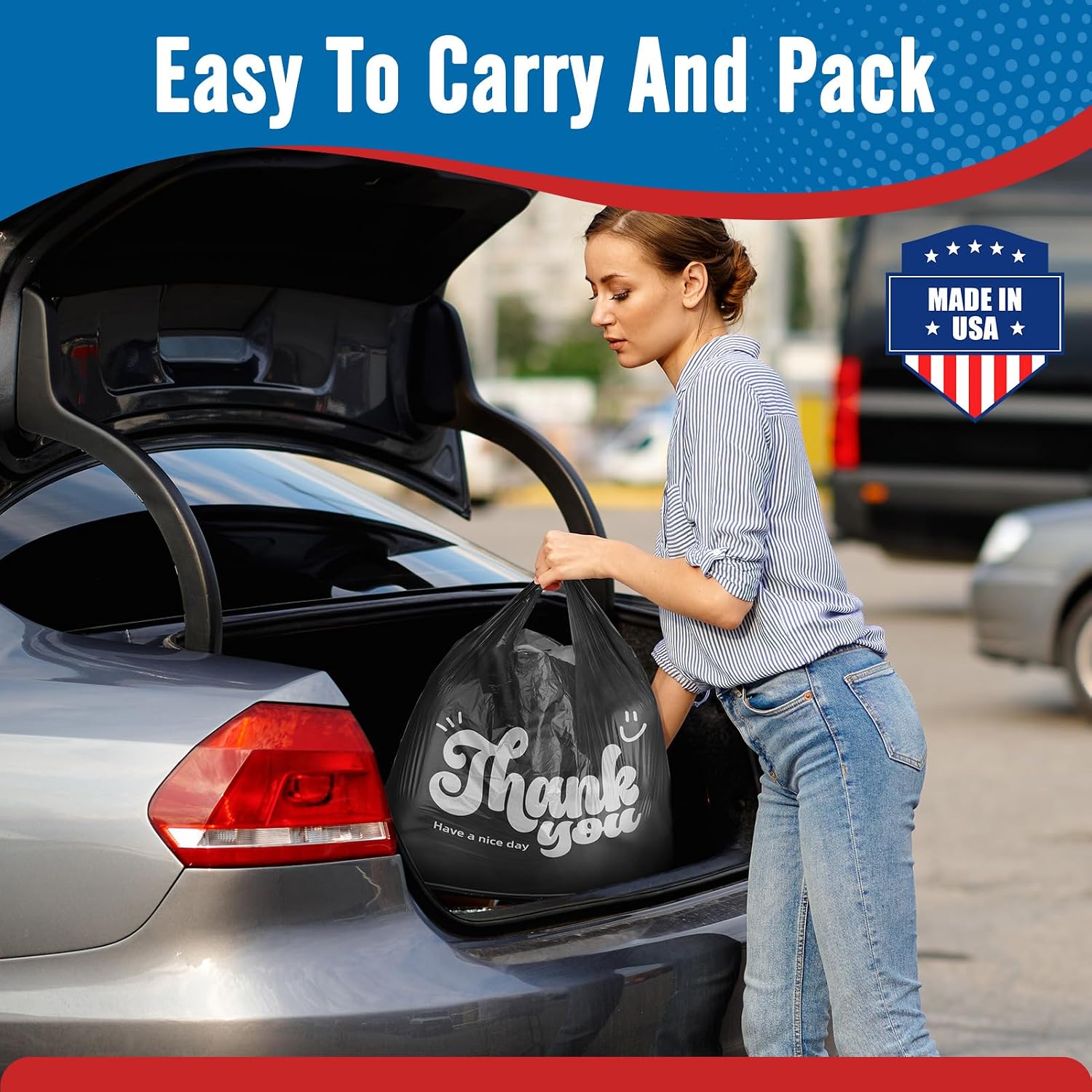 Thumbnail 6 de Fuxury FU#3041 Black Plastic T-Shirt Bags, 2,000 Count, 11.5" x 6.5" x 21