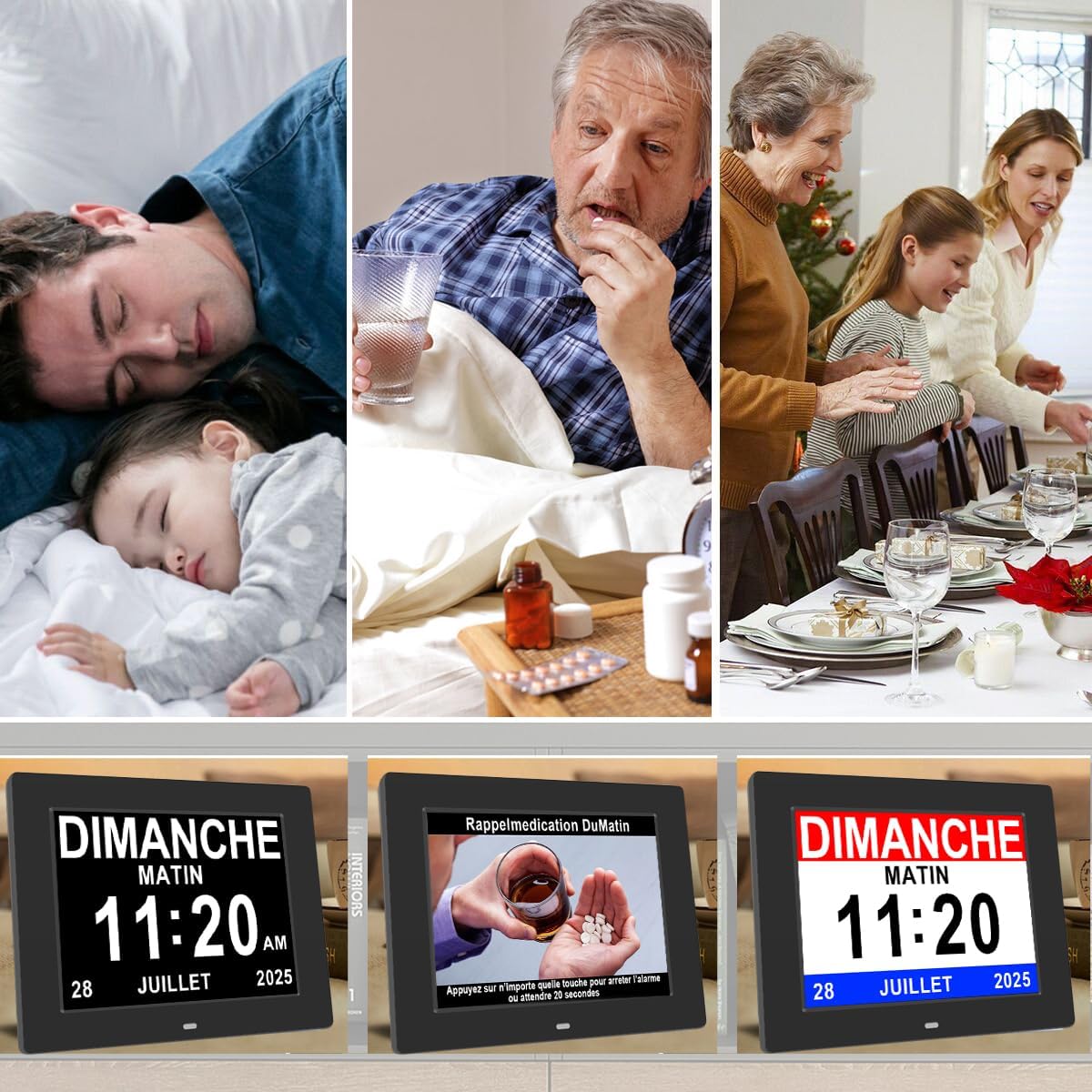 Thumbnail 6 de Sinoviwe 8" Horloge Réveil Numérique — Calendrier, Date, Heure, Température et Humidité