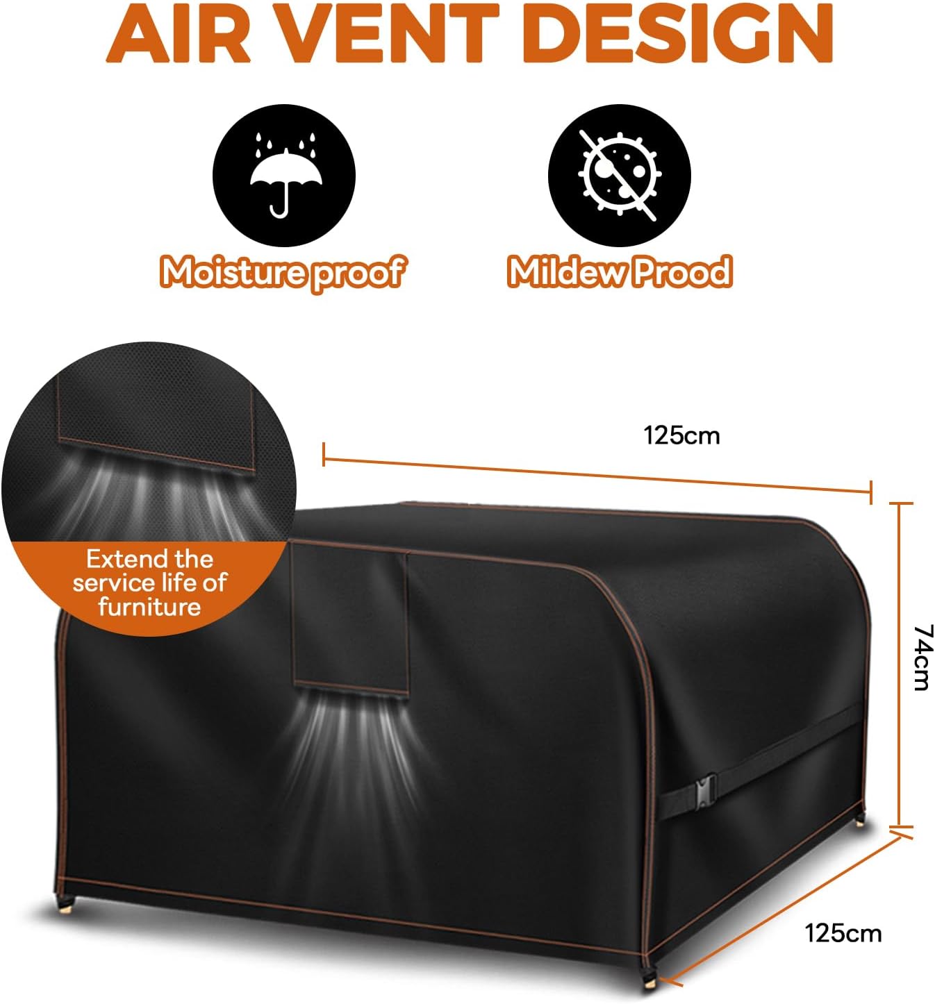 Thumbnail 1 de Garden Furniture Covers Waterproof with Air Vent 420D Square Rattan Cube (125x125x74CM) for Outdoor Table, Chairs & Sofa