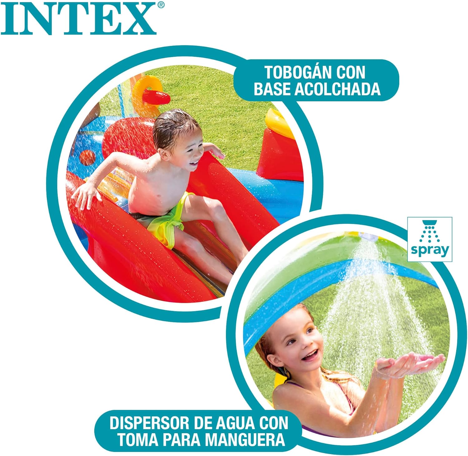 Detalle de Intex Rainbow Ring Play Center – Kinder Aufstellpool 297 x 193 x 135 cm, bunt, ab 3 Jahren