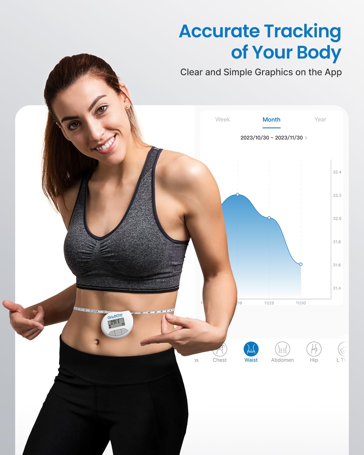 Thumbnail 1 de RENPHO Tape Measure Body for Weight Loss – Smart Body Circumference Tracker with App