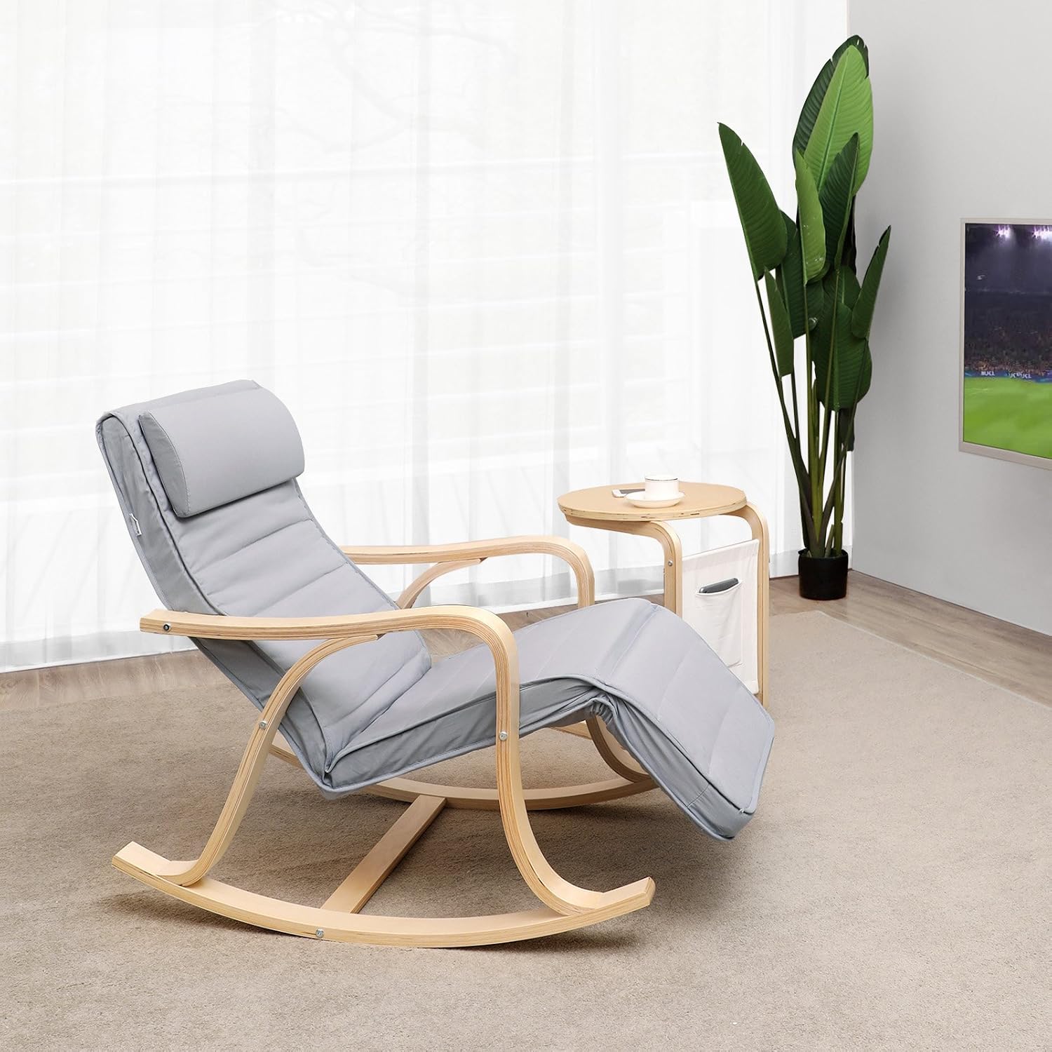 Detalle de SONGMICS Sedia a Dondolo in Legno di Betulla LYY41G: comfort, stile e praticità a 5 altezze