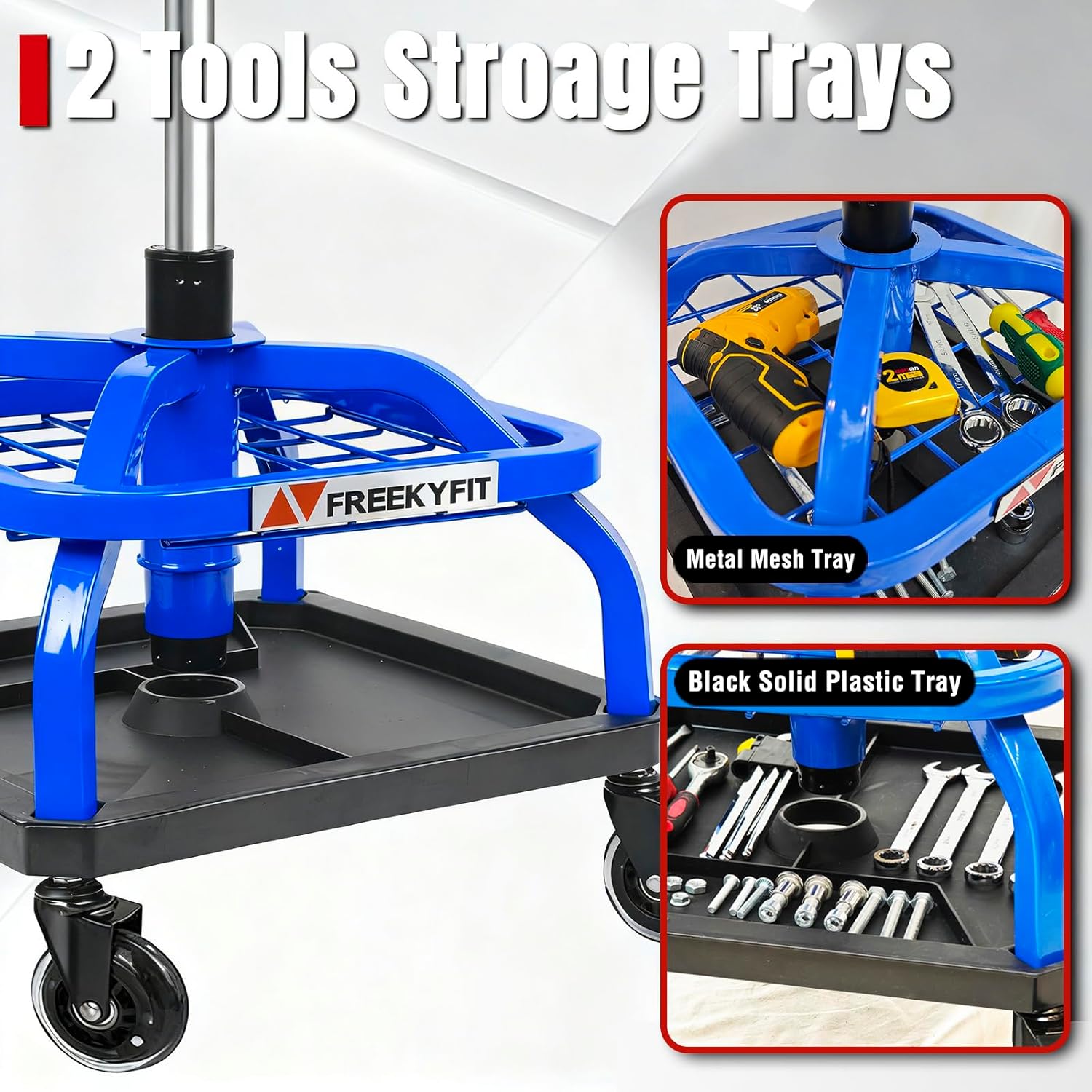 Detalle de FreekyFit Rolling Shop Stool with Wheels — Heavy-Duty Garage Mechanic Chair