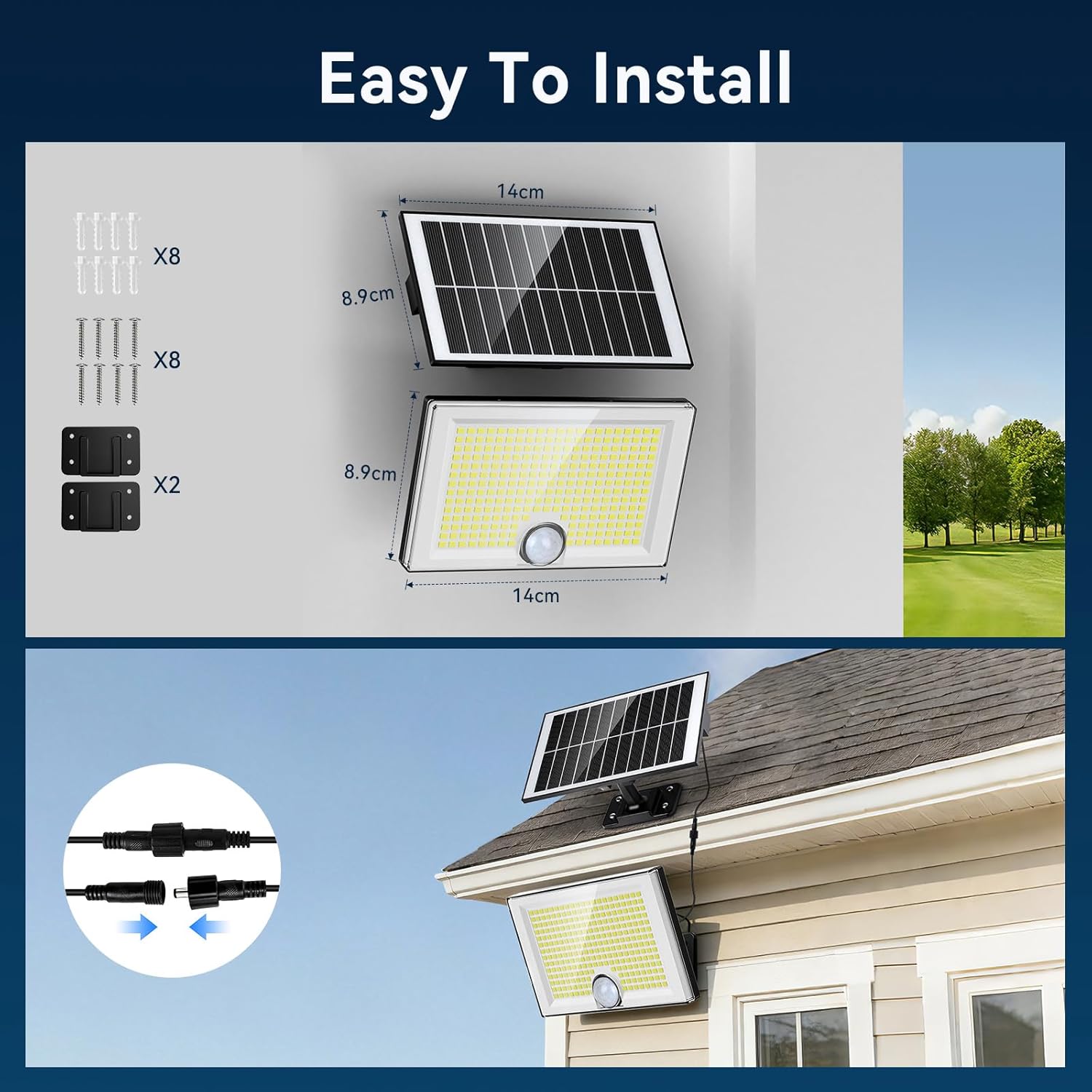 Thumbnail 5 de Wudyfei Solar Security Lights Outdoor (204 LED) with PIR Motion Sensor, 3 Modes, IP65