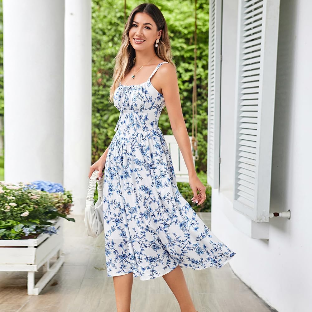 Detalle de SCARLET DARKNESS Sommerkleid Damen – Vintage Boho Kleid mit Spaghetti-Trägern