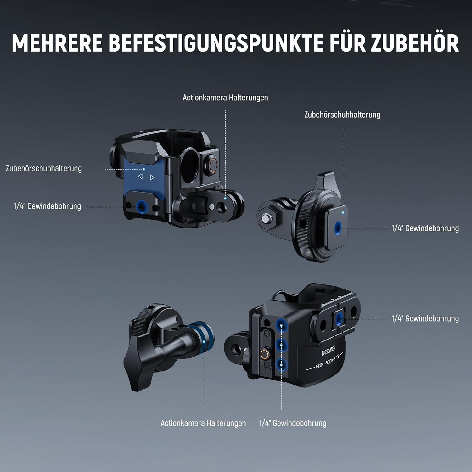 Detalle 2 de NEEWER Pocket 3 Käfig Gimbal Videoaufzeichnung – Aluminium-Adapter für DJI Osmo Pocket 3 (Creator Combo AC009 kompatibel)