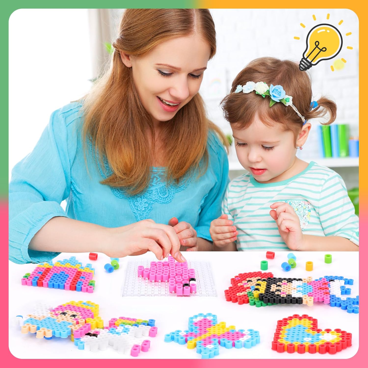 Thumbnail 3 de Homgaty 10-mm Bügelperlen-Set für Mädchen (ca. 1.000 Stück, XL-Platten, 10 Motive + Bügelpapier)