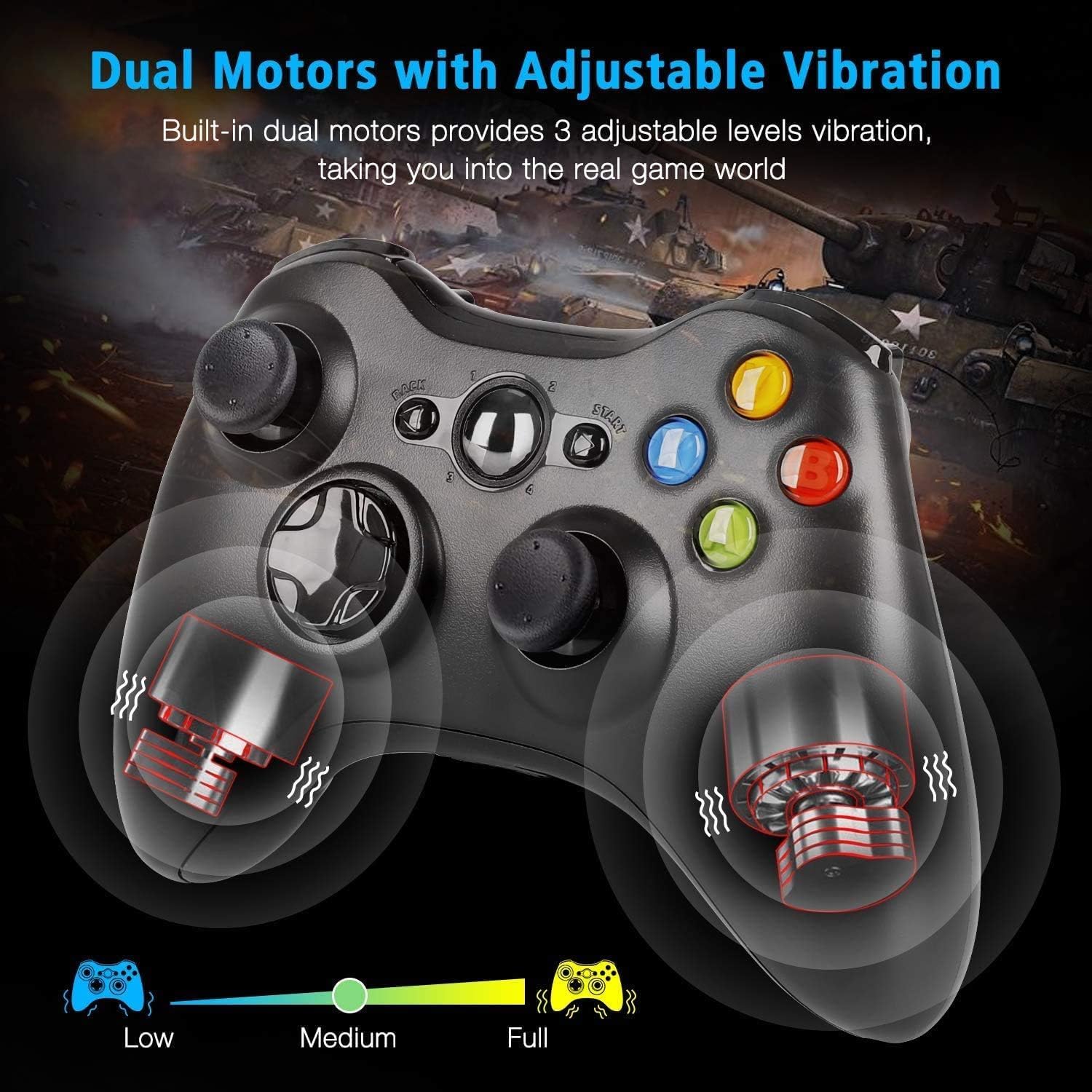 Detalle de YCCSKY Wireless Controller für Xbox 360 (2,4 GHz) mit USB-Receiver-Adapter – Dual-Vibration Gamepad für Xbox 360 & PC (Schwarz)