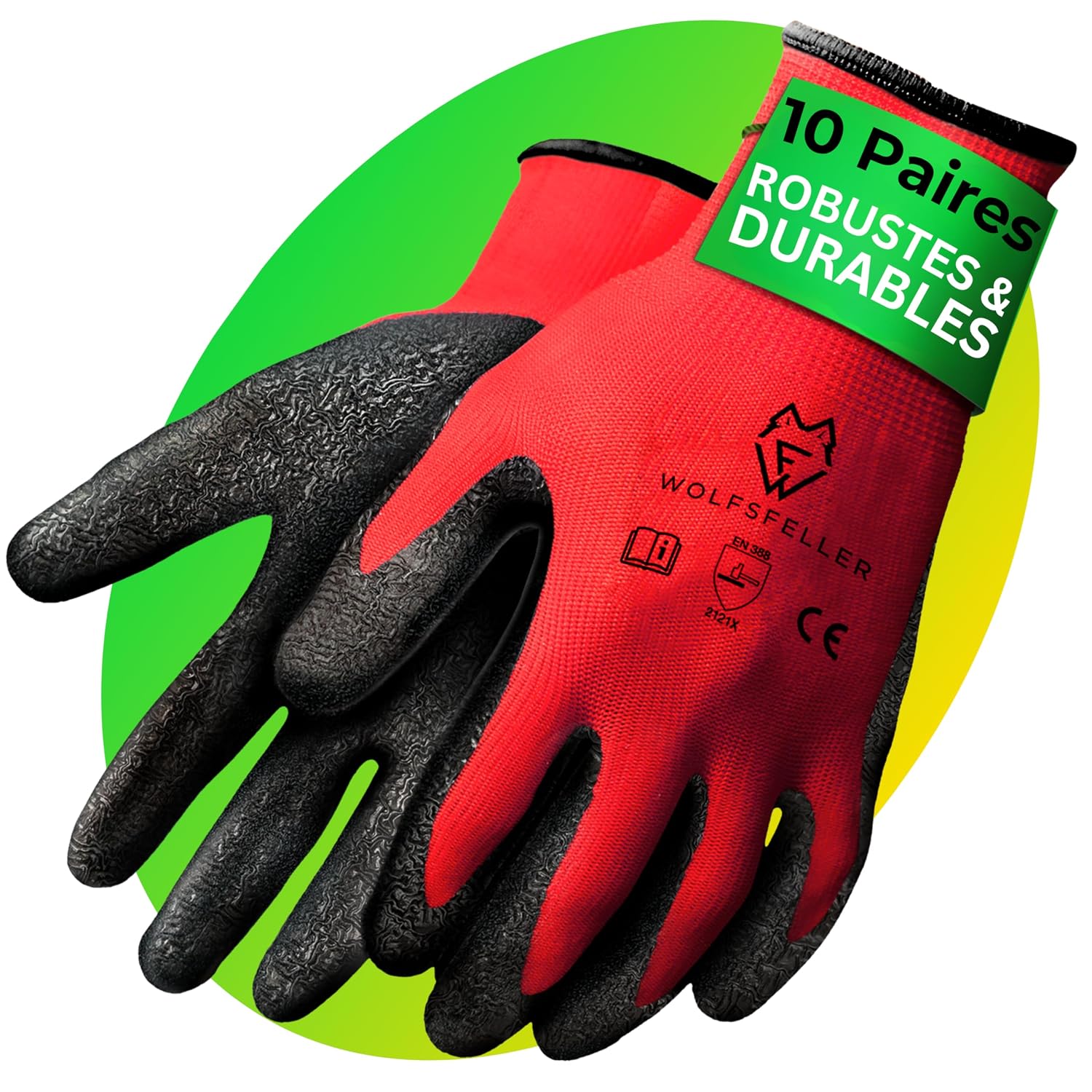 WOLFSFELLER Gants de travail Taille 9, lot 10 paires
