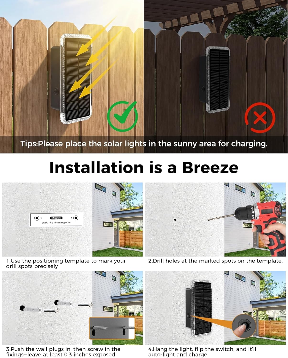 Thumbnail 6 de Vighep Solar Fence Lights Outdoor Garden (4 Pack) Up & Down Wall Lights with 5 Colour Temperatures