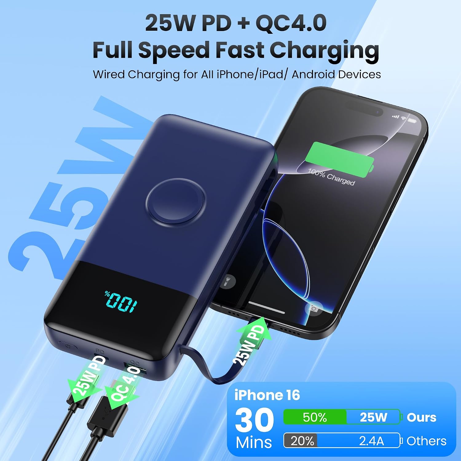 Thumbnail 2 de LanLuk T3 40,800mAh Power Bank with Built-In Cables and 25W USB-C Charging