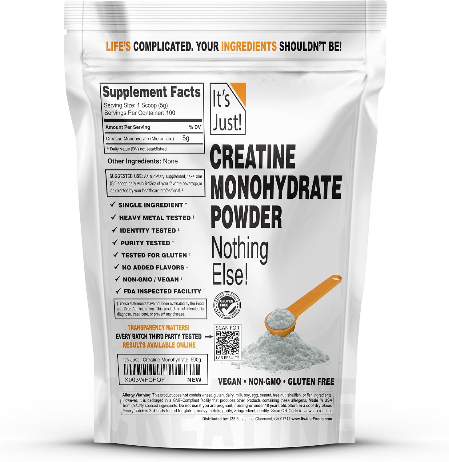 Detalle 2 de It's Just! Creatine Monohydrate Powder, 500g