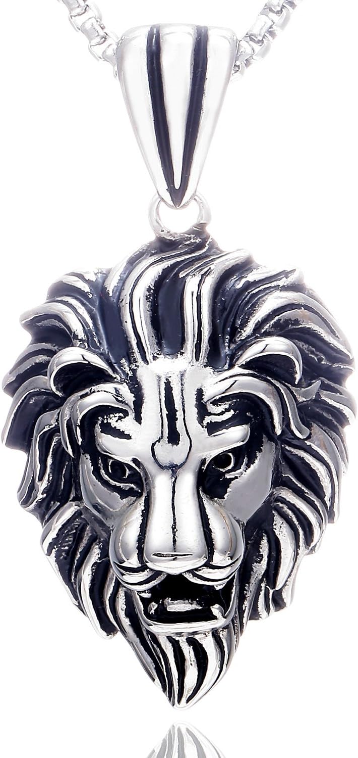 Detalle 2 de DonDon Collar cuero/ acero con colgante león 52 cm