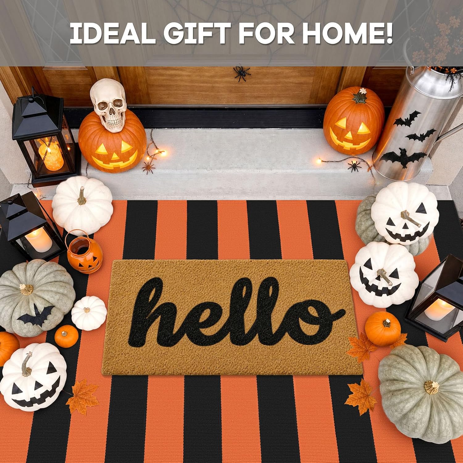 Detalle 2 de IOHOUZE Striped Rug 3' x 5' Indoor/Outdoor Cotton-Blend Rug, Orange/Black