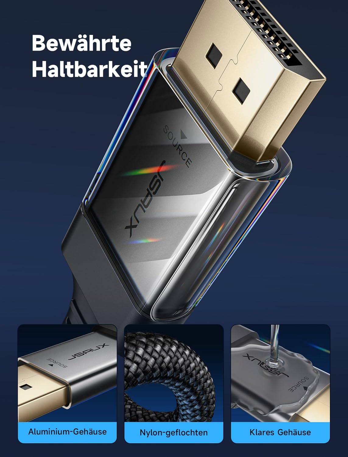 Thumbnail 4 de JSAUX 4K DisplayPort-zu-HDMI-Kabel (DP → HDMI) bis 4K@60Hz, 2K@120, 1080P@120, 2 m