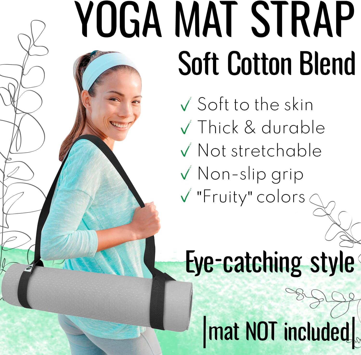 Thumbnail 1 de TECEUM Yoga Mat Strap, 85-Inch Cotton-Blend Carrier and Stretching Strap