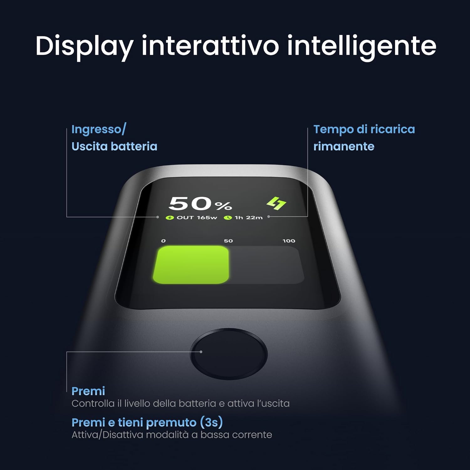 Detalle 2 de Sharge Retractable 165 Power Bank 165W da 20.000 mAh con cavo retrattile e display TFT
