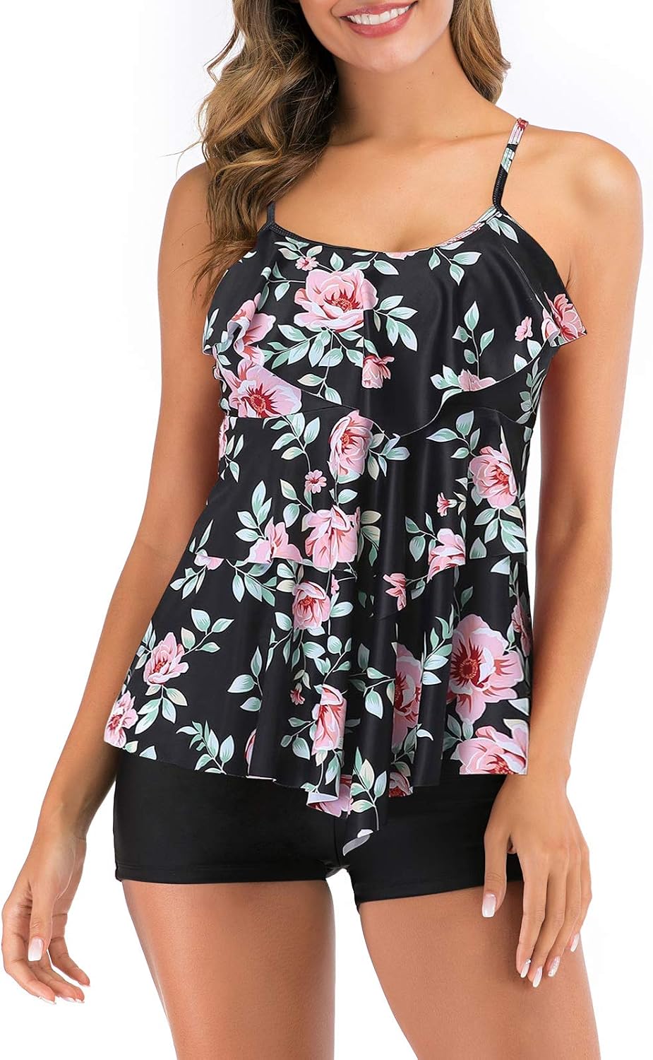 Thumbnail 6 de FLYILY Maillot de Bain 2 Pièces Femme Tankini à Volants Imprimé – Taille Grand (EU 36-46)