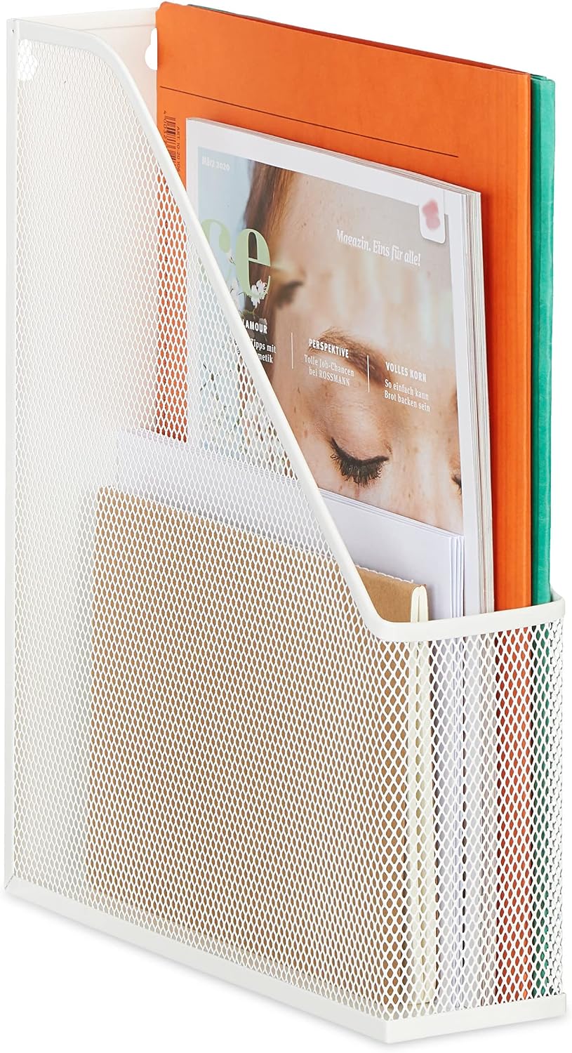 Detalle de Relaxdays Range-revues en métal – porte-documents A4, design maille, 31,5 cm x 7 cm x 25 cm