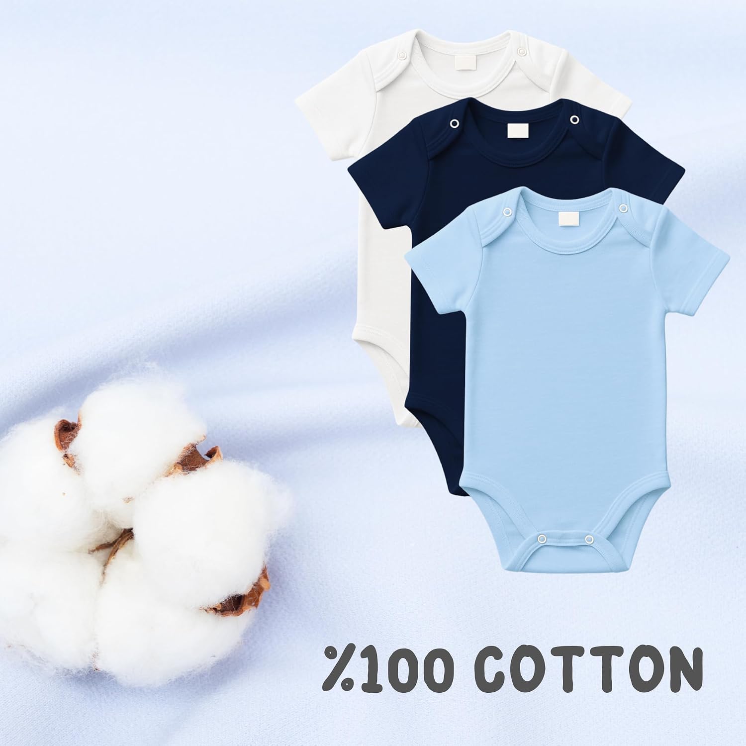Thumbnail 3 de rise&Raba Baby Bodysuit 3 Pack (0–4 Years) in 100% Organic Cotton – Half Sleeve Unisex Onesies