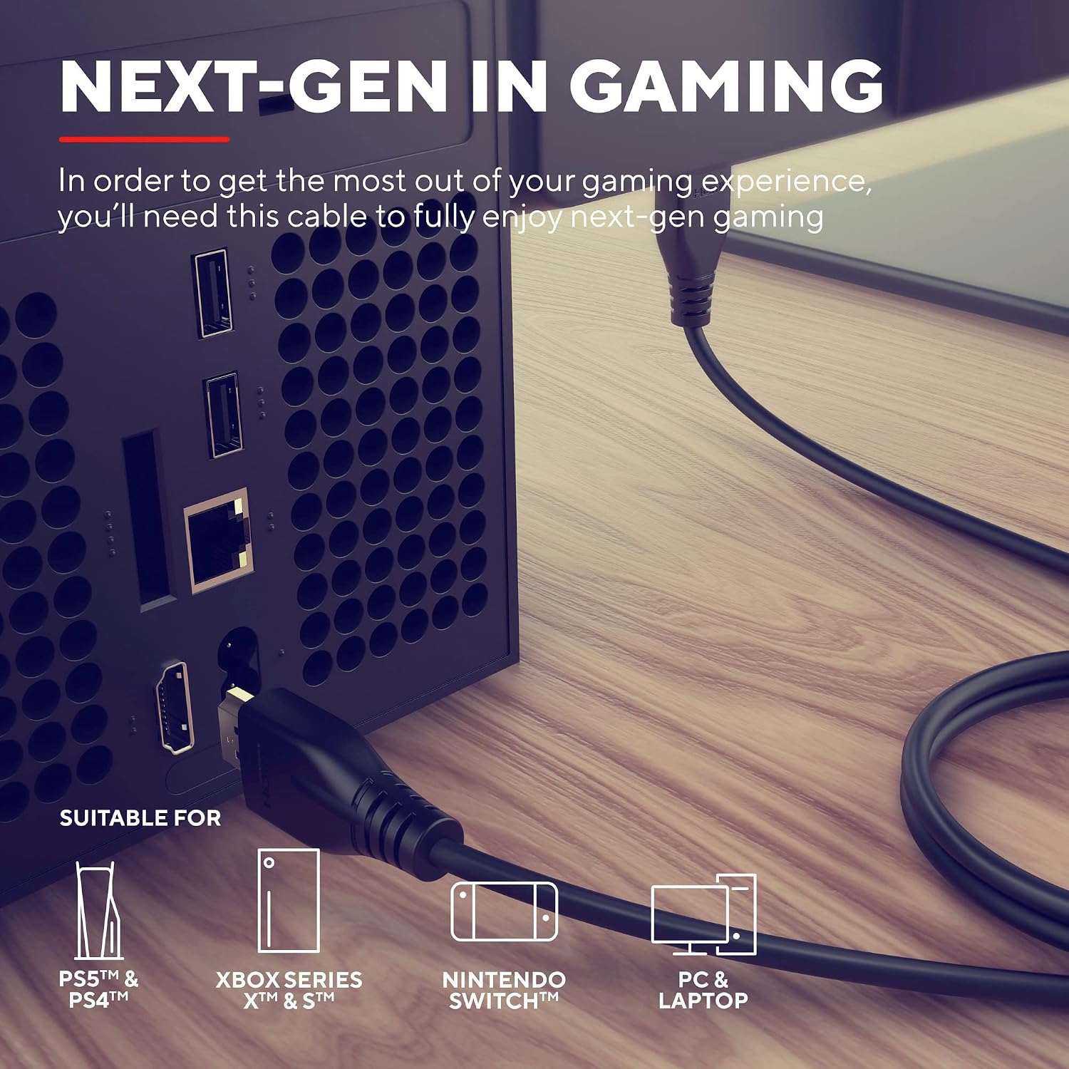 Detalle de Trust Gaming GXT 731 Ruza: Ultraschnelles HDMI 2.1-Kabel (1,8 m) für Next-Gen-Konsolen und PC